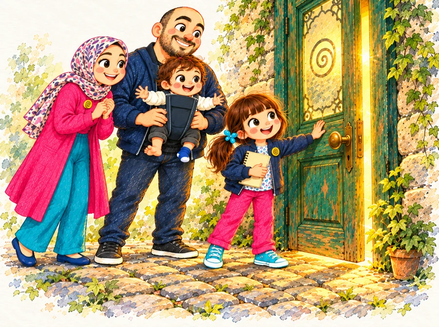 Lolipop Çetesi sarmaşıklarla çevrili yeşil bir kapının önünde duruyor.