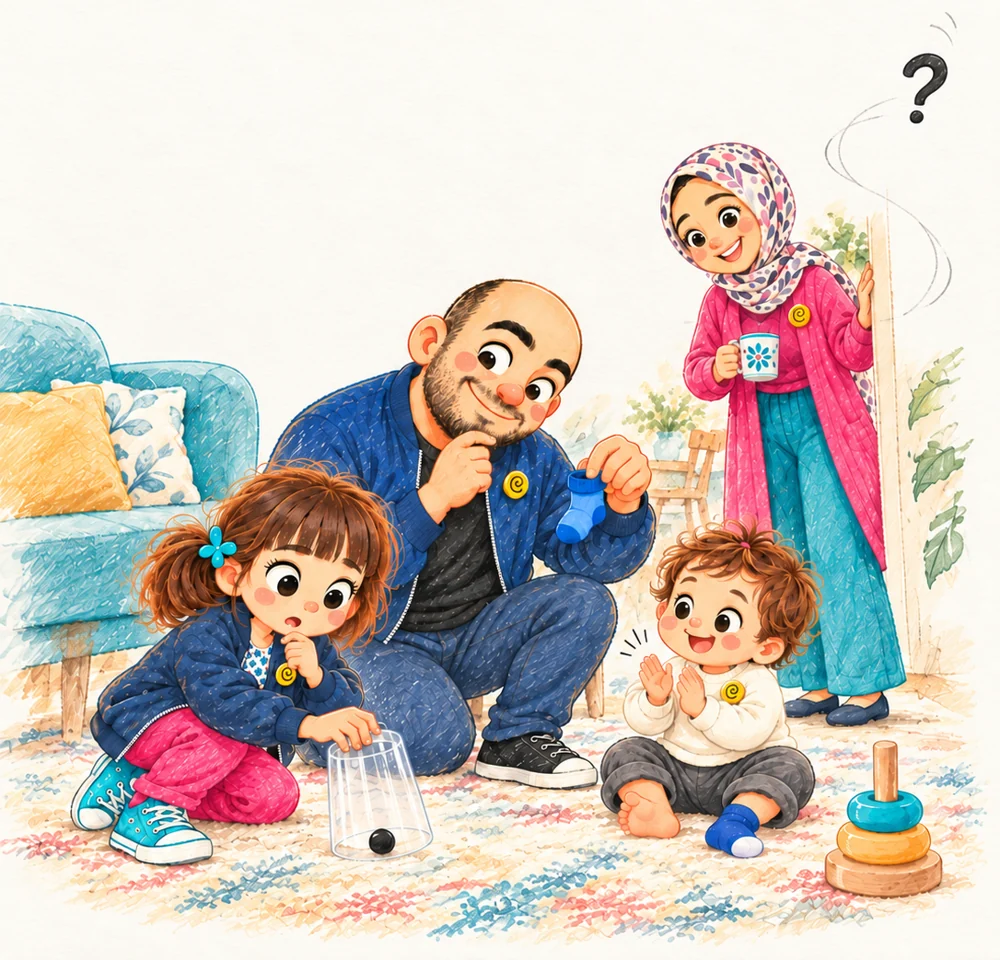 Zehra, Taha, Neslihan ve Koray, bardağın altında kalan küçük noktaya bakıyor.